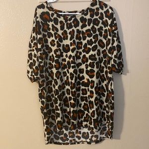 L/XL Lildy Leopard Print 3/4 Short Sleeve Knit Waffle Top